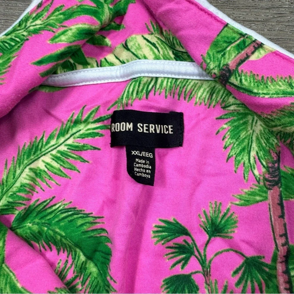 Room Service PJ Pajama Set Pink & Green Palm XXL Cozy Soft Loungewear Tropical - Picture 4 of 12